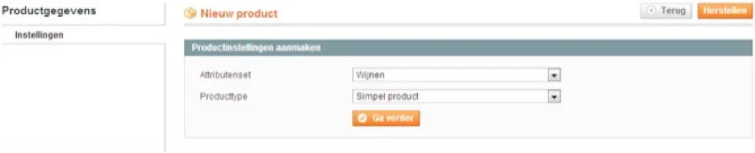 Screenshot nieuw product toevoegen Magento 1