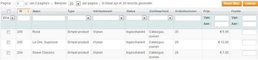 Screenshot nieuw product, verwante producten, up-sell, cross-sell Magento 1