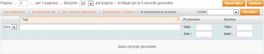 Screenshot productconfiguratie tags toevoegen Magento 1